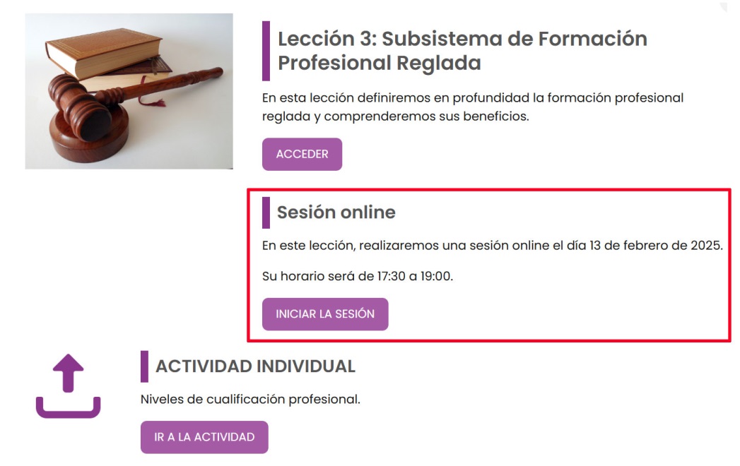 Sesión online programada