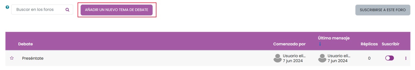 Botón para crear un nuevo tema de foro.